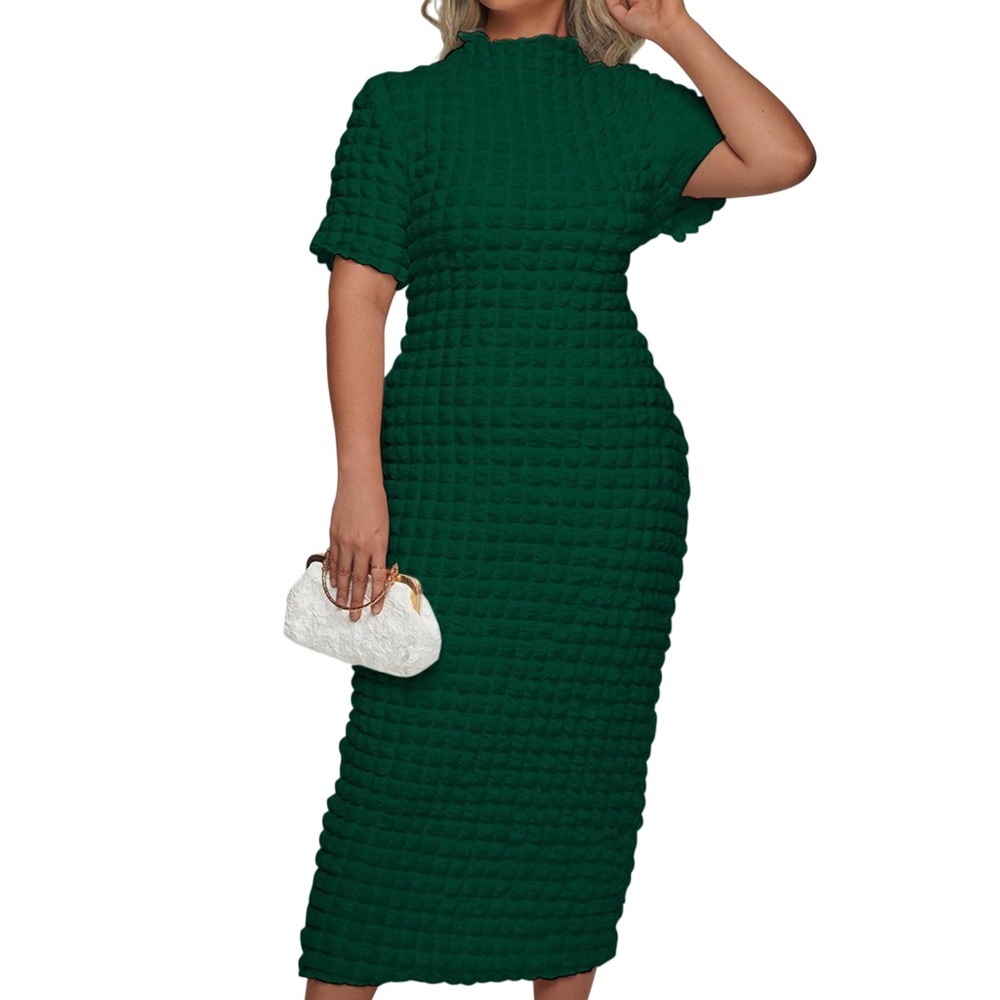Women Mini Short Sleeve Round Neck Ruffle Hem Sundress